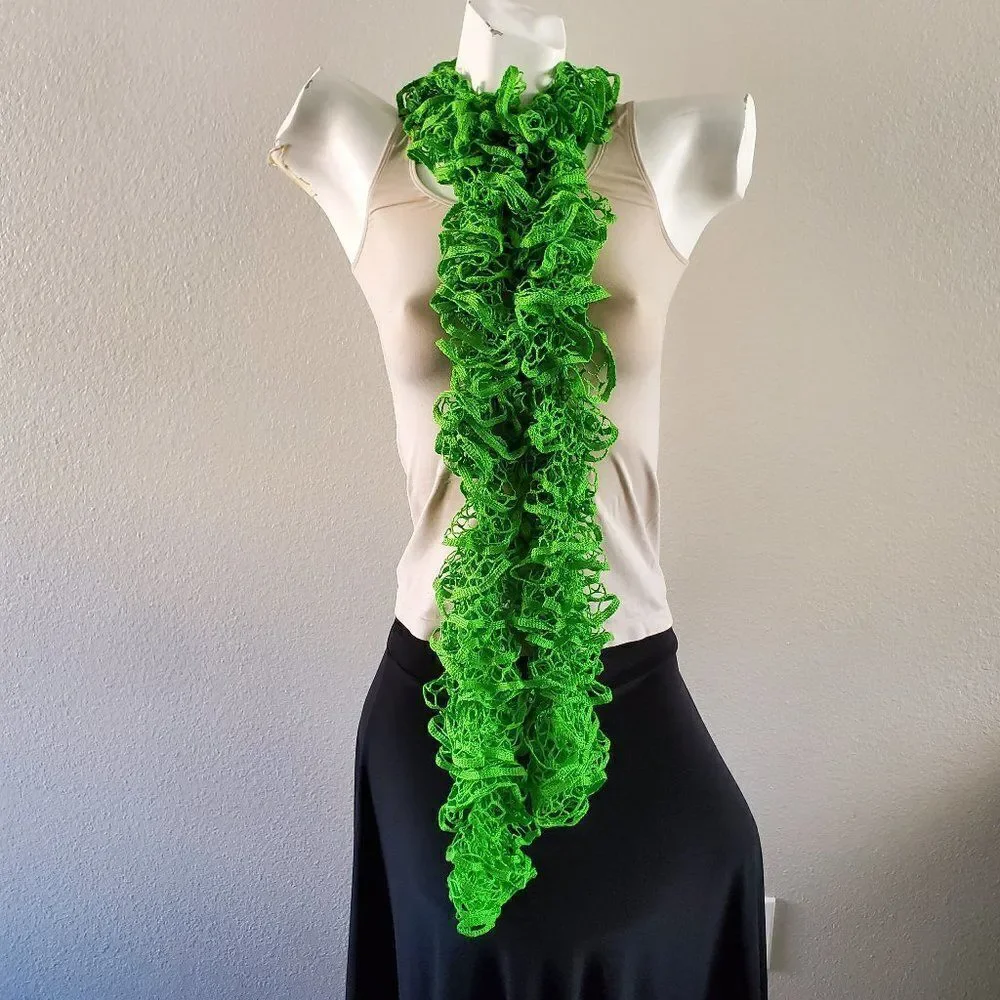 BOGO Scarf Sale - Hand Crafted crochet green ruffle scarf